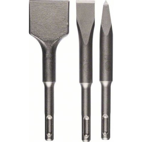 Bosch – Coffret de burins PRO SDS plus-4C – 3 pièces – Burins pointus, plats et bêches pour béton et maçonnerie – Longueur 140 mm