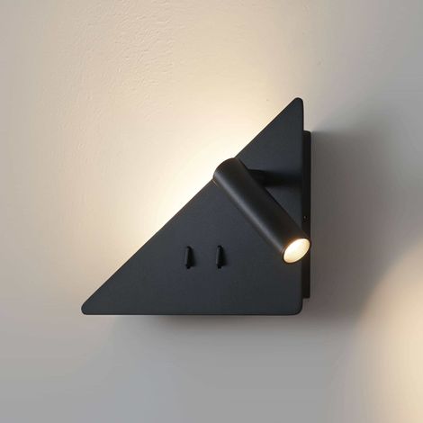 Schwarze dreieckige LED-Wandleuchte mit Leselampe und rechtem Winkel rechtsseitig – Elaris Typ A