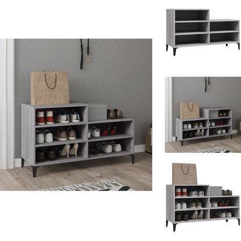 Schuhregal Grau Sonoma 102x36x60 cm Holzwerkstoff - Schuhregal - Schrank - Garderobe - Aufbewahrung - Wohnraum (1/5)