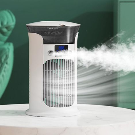 Climatiseur mobile portable, réservoir d'eau de 880 ml pour mini refroidisseur d'air par évaporation avec fonction brumisation, ventilateur silencieux à 3 vitesses pour la maison, le bureau, les (1/5)
