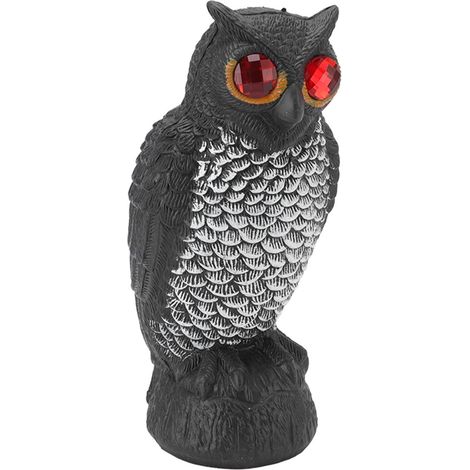 Hibou anti-oiseaux pour jardin, en plastique, yeux rouges, pour éloigner les oiseaux. Détails fins et résistant à l'usure. Petit hibou décoratif et original. (1/5)