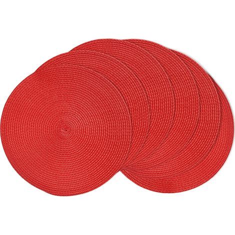 Set mit 6 runden Platzsets, 38 cm, hitzebeständig und abwaschbar, aus rotem Kunststoff, für die Küche. (1/5)