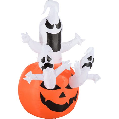 Aufblasbarer Kürbis Geist Gespenst Halloween Deko Figur Luftfigur mit LED Beleuchtung, Polyester, 120x120x180cm (1/5)