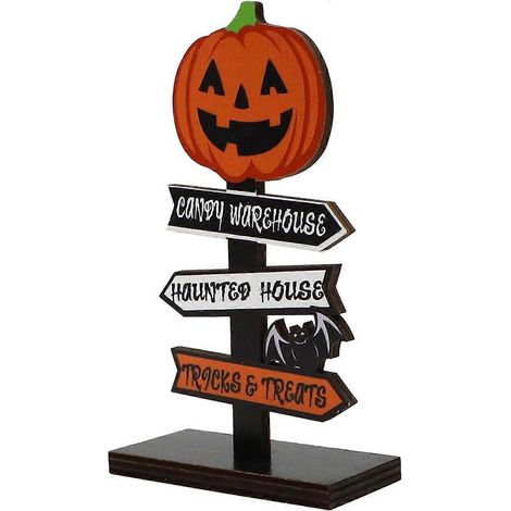 Décoration en bois pour Halloween, Panneau en bois « Joyeux Halloween », Décoration de table pour rebord de fenêtre, Décoration de table pour fête d'Halloween, 14 x 8 cm (1/5)