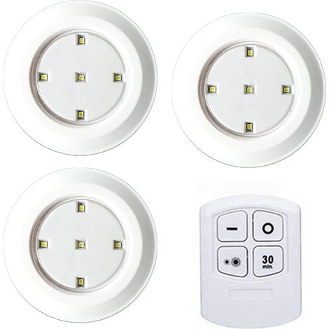 Set aus 3 dimmbaren Mini-LED-Lampen mit drahtloser Fernbedienung, 5 integrierten LEDs, 3 W, ideales Nachtlicht für Schränke, Garderoben, Schlafzimmer und als Ambientebeleuchtung. (1/5)