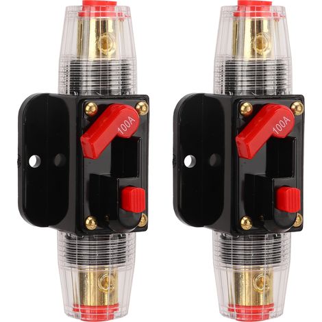 Coupe-circuit en ligne 12-24V 100A avec réinitialisation manuelle, porte-fusible, cosses de batterie et gaines thermorétractables pour systèmes audio auto et bateau. (1/5)