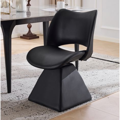 Drehstuhl Schwarz in Kunstleder, Gestell aus Metall und Holz, hoher Ruecken fuer Esszimmer,54x48x82 cm (1/5)