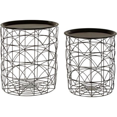 Interiors by Premier Set of 2 Black Basket Side Tables, Nest of Side Tables with Black Tops, Wireframe End Tables for Living Room (1/3)