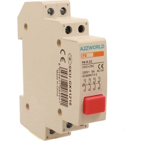 Pulsante Modulare Con Spia Luce Led Rosso 1M 2NO+2NC 6A AC 230V IP20 IEC60947-5-1 PB (1/3)