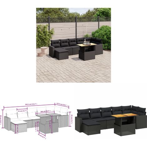 Salon de jardin 8 pcs avec coussins noir résine tressée - Ensemble Salon De Jardin - Meuble Extérieur - Résine Tressée - Rotin Synthétique - Table Extensible - Home & Living (1/3)