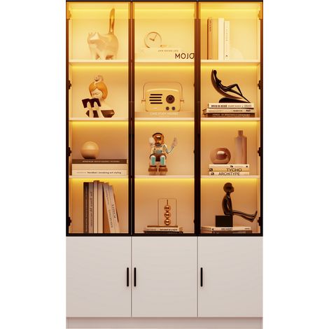 ELVMI Vitrina Alta con 6 Puertas de Cristal y LED Controlado por Aplicación, para Salón, MDF, Blanco, 120 x 32 x 200 cm (1/5)