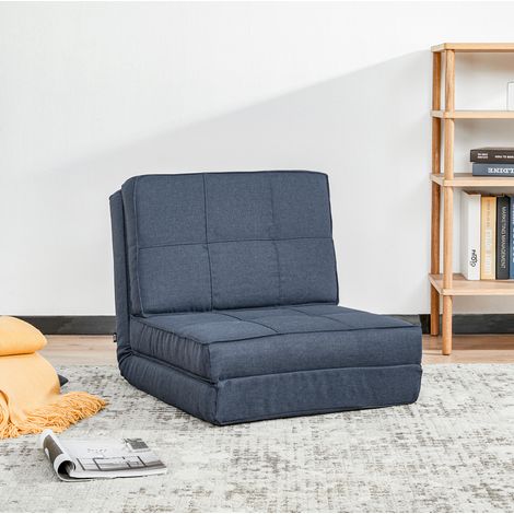 Sofá convertible 61x73x58 cm 3 en 1 respaldo 5 posiciones tapizado poliéster lino azul (1/5)