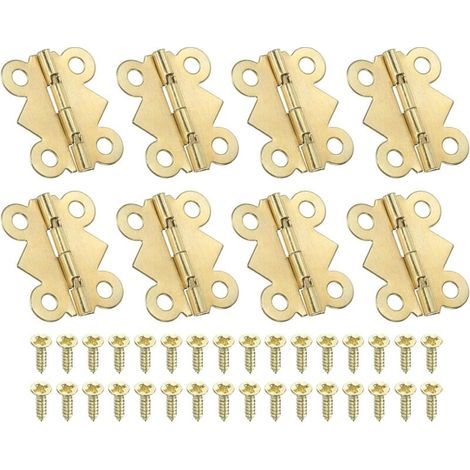 Mini Charnières pour Boîtes à Bijoux 24mm, 8 Pcs 180 Degré Mini Charnières Papillon avec 32 Vis pour Armoire, Boîte en Bois, Tiroir, Artisanat, Doré (1/4)