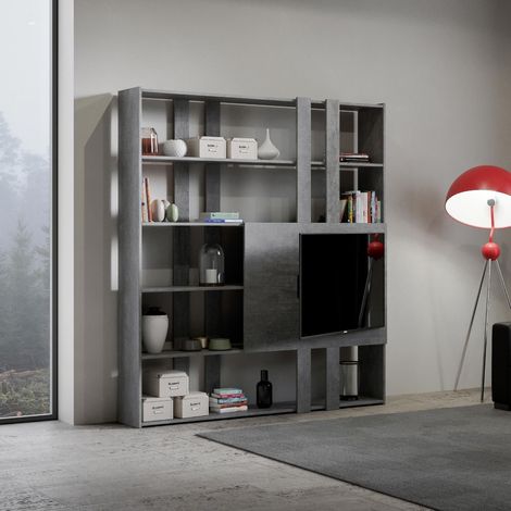 Libreria in legno Cemento 178x204h cm con porta TV - KATO H (1/3)