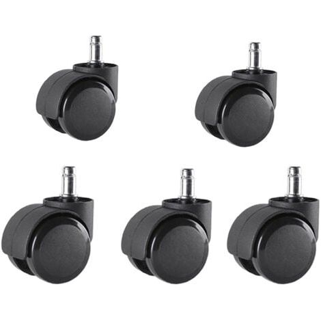 Set mit 5 Bürostuhlrollen, 10 mm x 22 mm - Rollen für harte Böden bis 175 kg - Räder für Drehstühle - Einfache Installation ohne Werkzeug (1/5)
