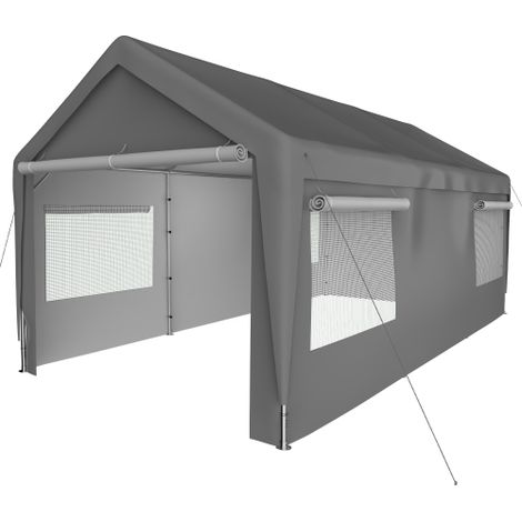 Garage pour tente de voiture 3x6 m gris en acier avec fenêtres enroulables, parois et toit amovibles