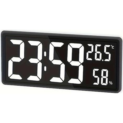 Reloj de pared LED grande con visualización de hora y temperatura - Pantalla brillante para sala de estar, dormitorio, personas mayores, USB (1/5)