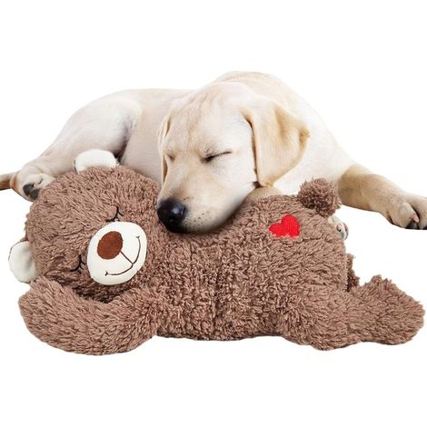 Peluche apaisante pour chiot, simulant un battement de cœur pour soulager l'anxiété et offrir un compagnon de sommeil. Marron. 25 x 15 cm (1/5)