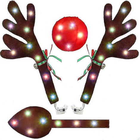 Bois de cerf pour voiture, kit de bois de cerf pour voiture avec lumières LED, le kit de bois de cerf pour voiture comprend les bois, le nez, la queue et les décorations. (1/4)