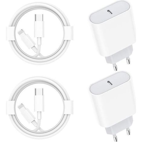 Lot de 2 pour Chargeur Rapide iPhone,20W PD USB-C Prise Secteur avec 2m Câble USB C vers Lightning pour iPhone 14/14 pro/13 (1/4)