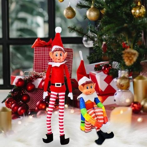 Figurine Elfe de Noël 40 cm, Lutin Farceur Souple avec Visage en Vinyle, Couleur Rouge et Multicolore (1/4)
