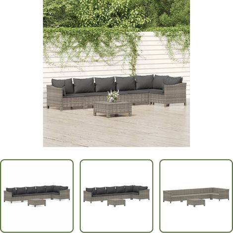 vidaXL Canapé en rotin - Salon de jardin 7 pcs avec coussins Gris Résine tressée (1/5)
