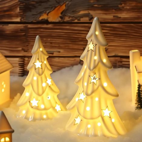 Set di 2 Alberi di Natale LED Bianchi Decorazioni 20x10 cm (1/5)