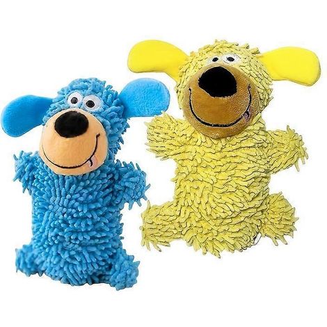 Juguete de peluche chirriante resistente a las mordeduras para perros, hueso de dentición con forma de fregona para cachorros de razas pequeñas a grandes. (1/5)