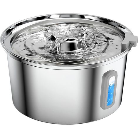 Automatischer Katzenwasserspender aus Edelstahl, Leiser Katzenwasserspender - Hundewasserspender aus Edelstahl - Blumenwasserfall - mit Wasserstandsfenster (1/4)