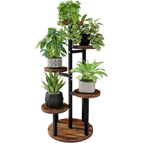 Porte Plante - BAMWORLD - Escalier décoratif pour fleurs - 5 niveaux - Bois & métal - Intérieur et extérieur (1/5)