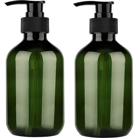 Juego de 2 botellas de plástico vacías con dosificador, 500 ml – Dispensador de jabón líquido recargable para baño y cocina – PET/PP apto para uso alimentario, diseño ergonómico (1/5)