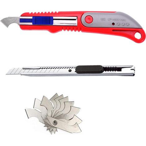 Lot de 2 outils de coupe en plexiglas rouge, couteau utilitaire en PVC acrylique panneau plastique plexiglas crochet couteau outil de coupe avec 10 lames de rechange (1/5)