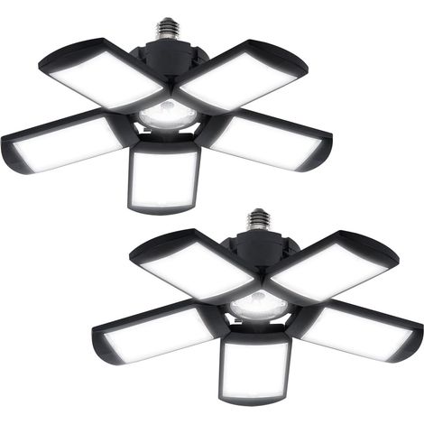 2 luces LED de techo para garaje - 60W con forma ajustable - 6000LM 6500K luz diurna - Casquillo E26/E27 - Ultrabrillantes y ajustables - Banco de trabajo - Cobertizo (1/5)