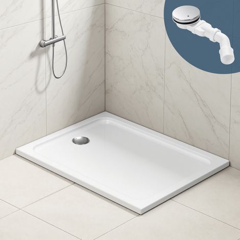Wolketon Receveur de douche extra-plat 120 x 90 cm rectangulaire blanc avec évacuation Ø 90 mm chromée (1/5)