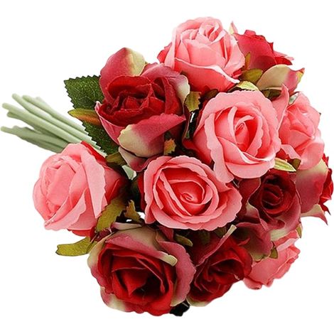 1 bouquet de roses artificielles (12 têtes) en soie, idéal pour la décoration de la maison, du bureau, des fêtes, des mariages et des enterrements de vie de jeune fille/garçon. (1/5)