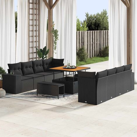 vidaXL Gartensofa-set mit Kissen 11 pcs Schwarz Poly-Rattan (1/5)