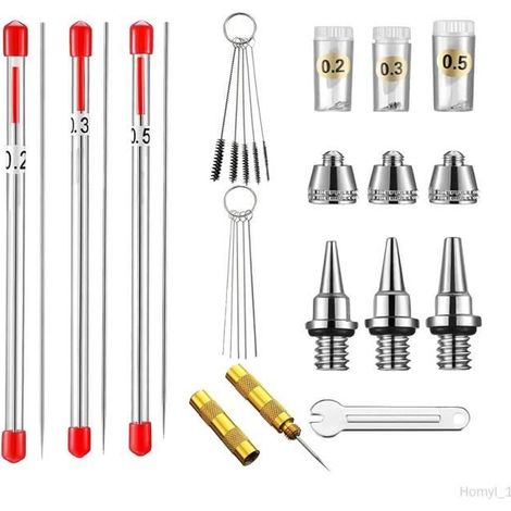 13 pièces 0.2mm 0.3mm 0.5mm Kits d'aiguilles pour aérographe Accs capuchons de buse pour aérographe (1/4)