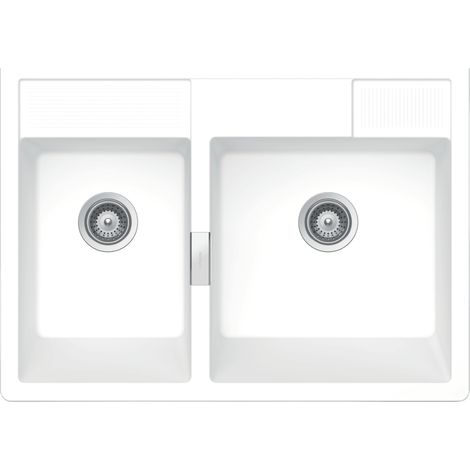Évier timbre d'office granit blanc 89,8x63 cm – 2 bacs – Vidage manuel – Pour meuble sous évier 90 cm – Schock