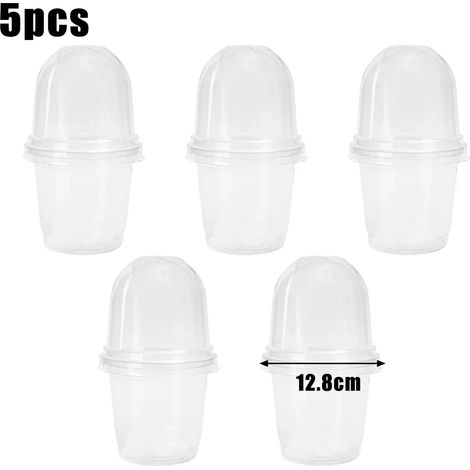 (12,8 cm - 5 pièces) 5 pots de pépinière transparents en plastique pour semis de fleurs et plantes, avec couvercle et dôme d'humidité. (1/4)
