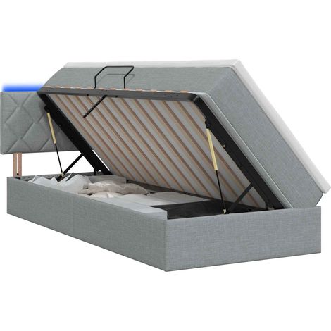 Lit de rangement LED avec matelas Gris clair 90 x 200 cm Tissu vidaXL (1/5)