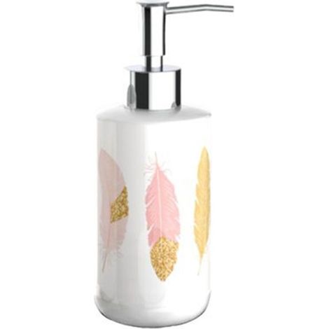 Trade Shop - Dispenser Porta Sapone Liquido Bianco Con Piume Accessori Per Arredo Bagno 69793 - (1/2)
