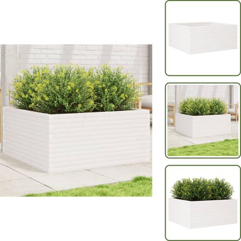 Jardinière blanc 100x100x46 cm bois de pin massif - Jardinier - Pot De Fleurs - Bac Plante - Extérieur - Terrasse (1/5)