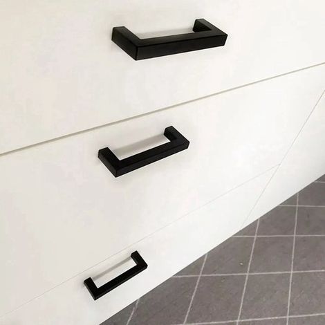 Poignée en acier inoxydable, entraxe de 64 mm, poignée carrée moderne, convient aux armoires et tiroirs (noire). (1/5)