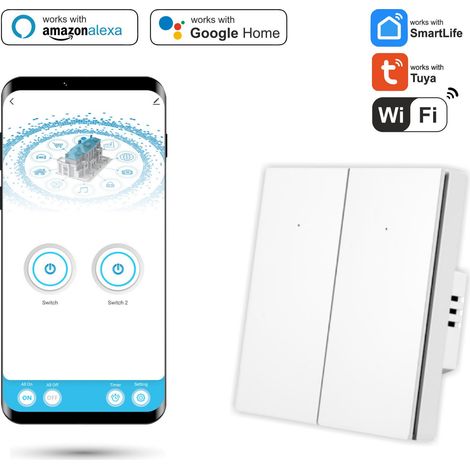 Interruttore doppio intelligente Tuya Wi-Fi con N Life, colore bianco. (1/5)