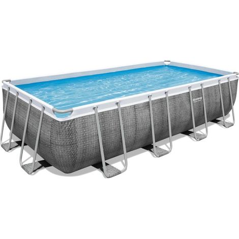 Bestway Piscine hors sol tubulaire rectangulaire Bestway Power Steel 549 x 274 x 122 cm décor rotin gris