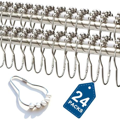 Crochet Pour Rideau De Douche - Acier Inoxydable - Nickel Poli - Convient Pour Barre Jusqu'à 5 cm - Lot De 24 Pièces (1/5)