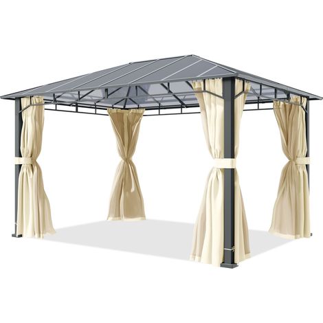 TOOLPORT Gartenpavillon 3x4 m Alu-Rahmen, Polycarbonat Dach ca. 8mm, beige - mit Seitenteilen und Moskitonetzen (1/5)