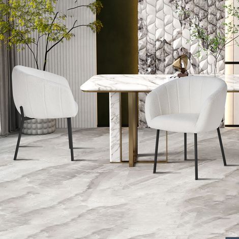 Lot de 2 chaises 57x62x79 cm en tissu bouclette blanc - SERZ