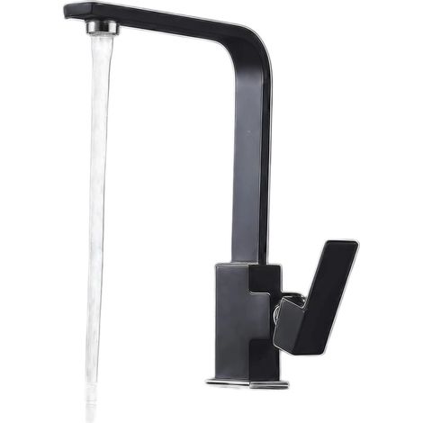 Robinet mitigeur de cuisine carré noir mat avec bec haut, robinet d'évier en laiton pivotant à 360°, conception à levier unique