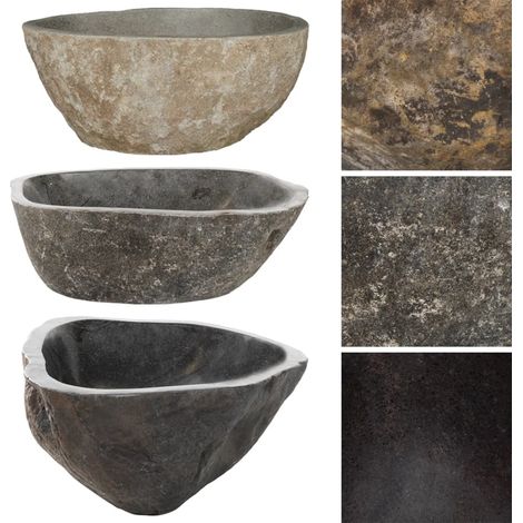 INLIFE Lavabo en pierre de rivière Ovale 38-45 cm (1/4)